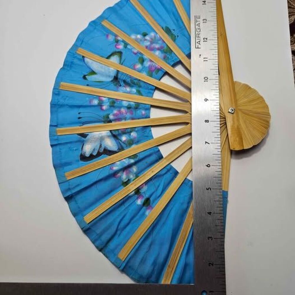 Vintage Thailand Painted Folding Hand Painted butterflies Bamboo Wall hand fan - Picture 8 of 8